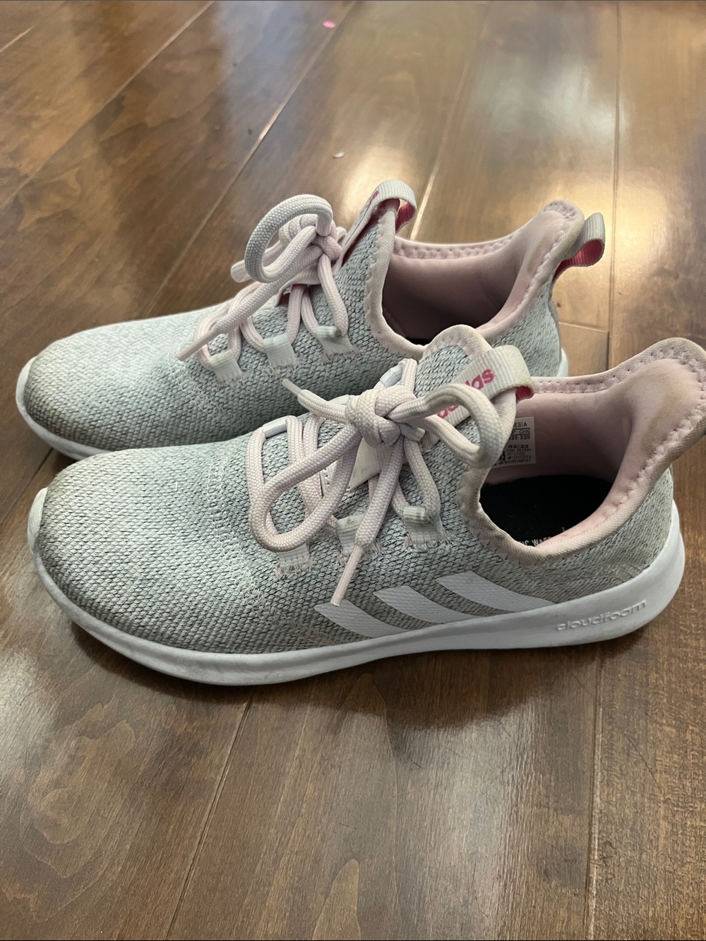 adidas Kids Gray and Pink Knit Sneakers